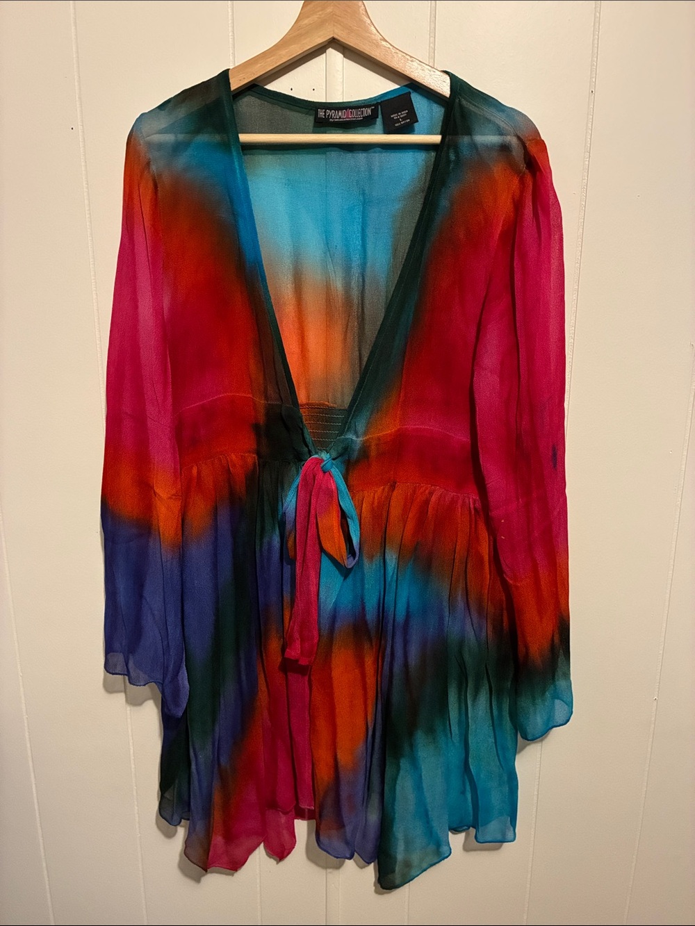 The Pyramid Collection Multicolor Tie-Front Sheer Tunic